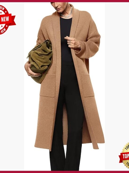 Sweaters - Long Sleeve Maxi Cardigan Open Front Oversized Knitted Sweater Coat Casual